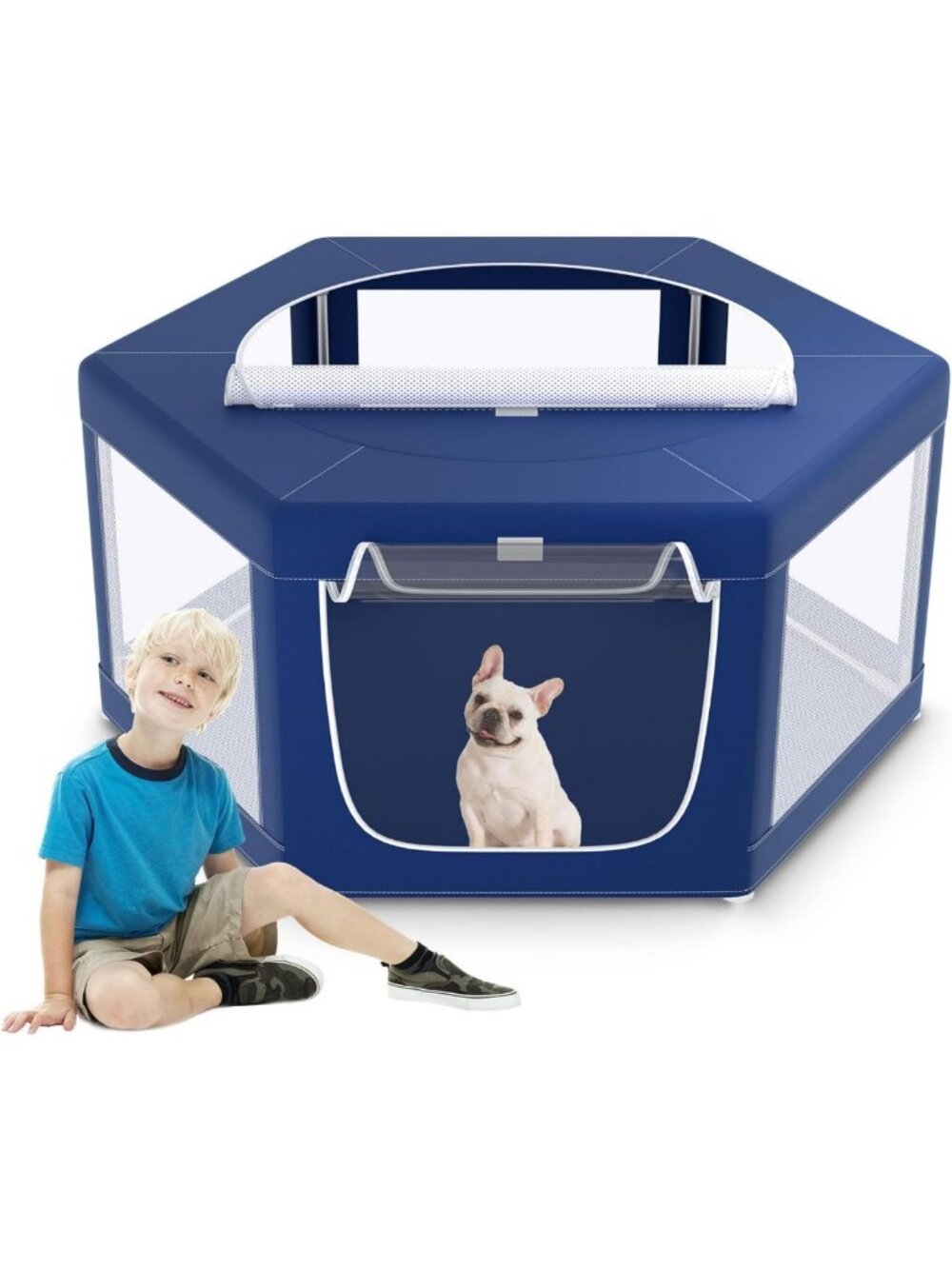 Hexagonal 45x45" Puppy Playpen - Sturdy Indoor/Outdoor Dog Fence, Breathable